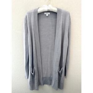NORDSTROM | Gray Merino Wool Blend Cardigan Sweater Open Front Pockets | Medium